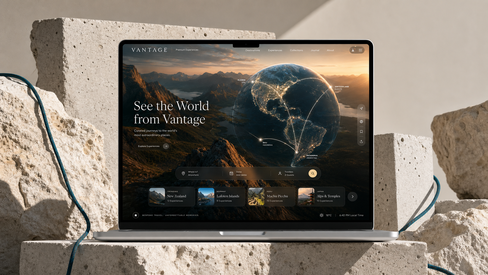 Vantage Travel — laptop mockup preview